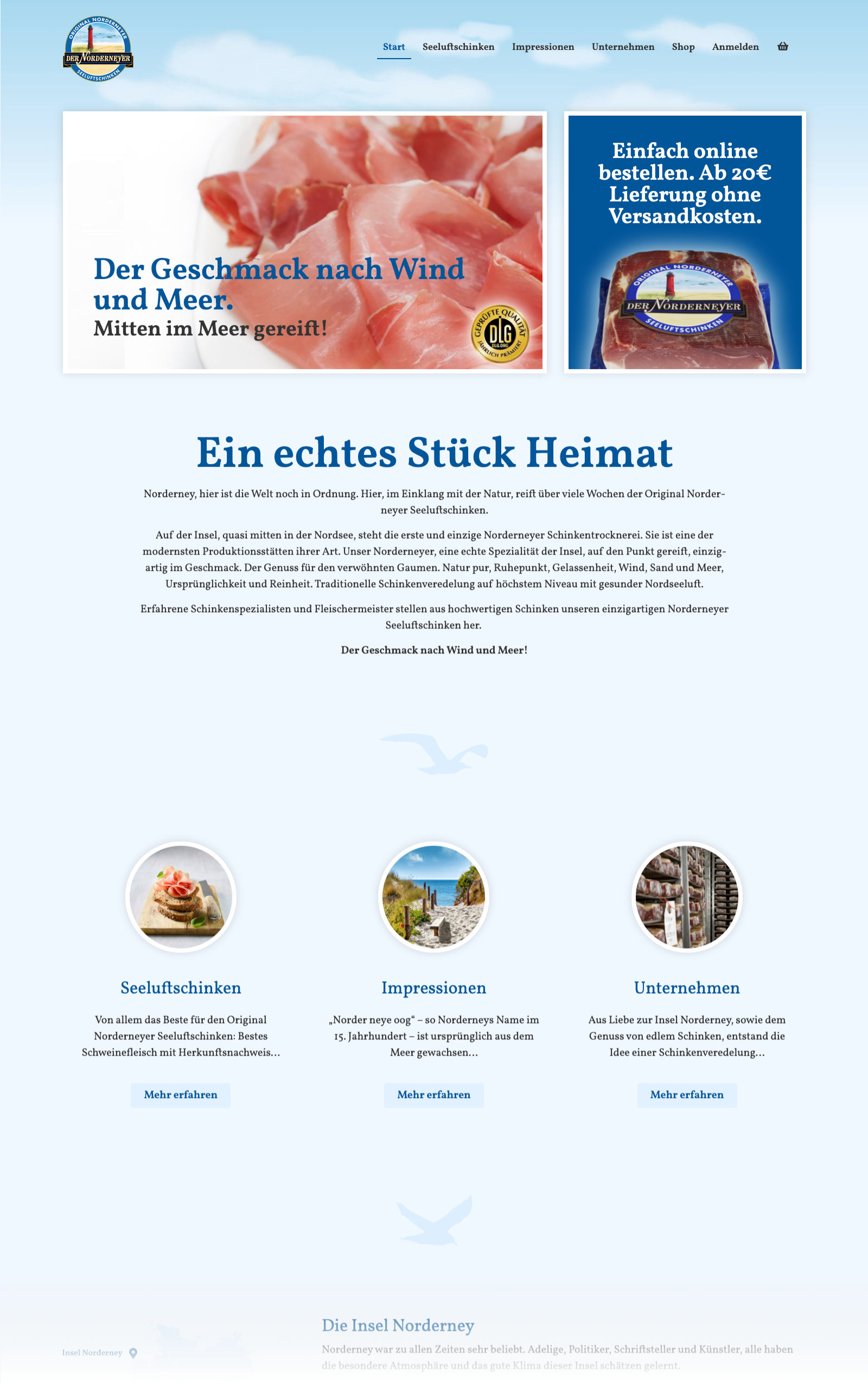 Webdesign Referenz Onlineshop Desktop Norderneyer Seeluftschinken