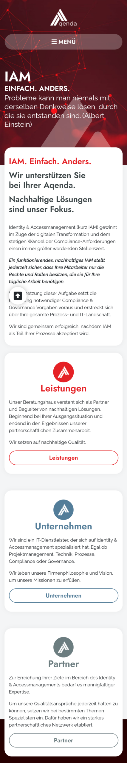 Webdesign Referenz für eine Unternehmenswebsite, mobile Ansicht
