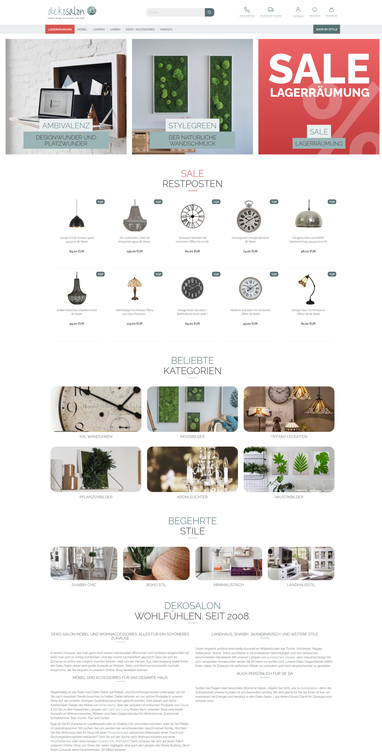 Webdesign Referenz Onlineshop Desktop dekosalon