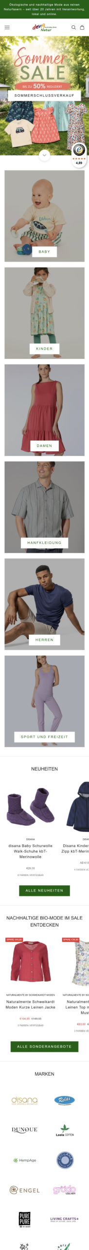 Webdesign Referenz Onlineshop Desktop Deva Natur